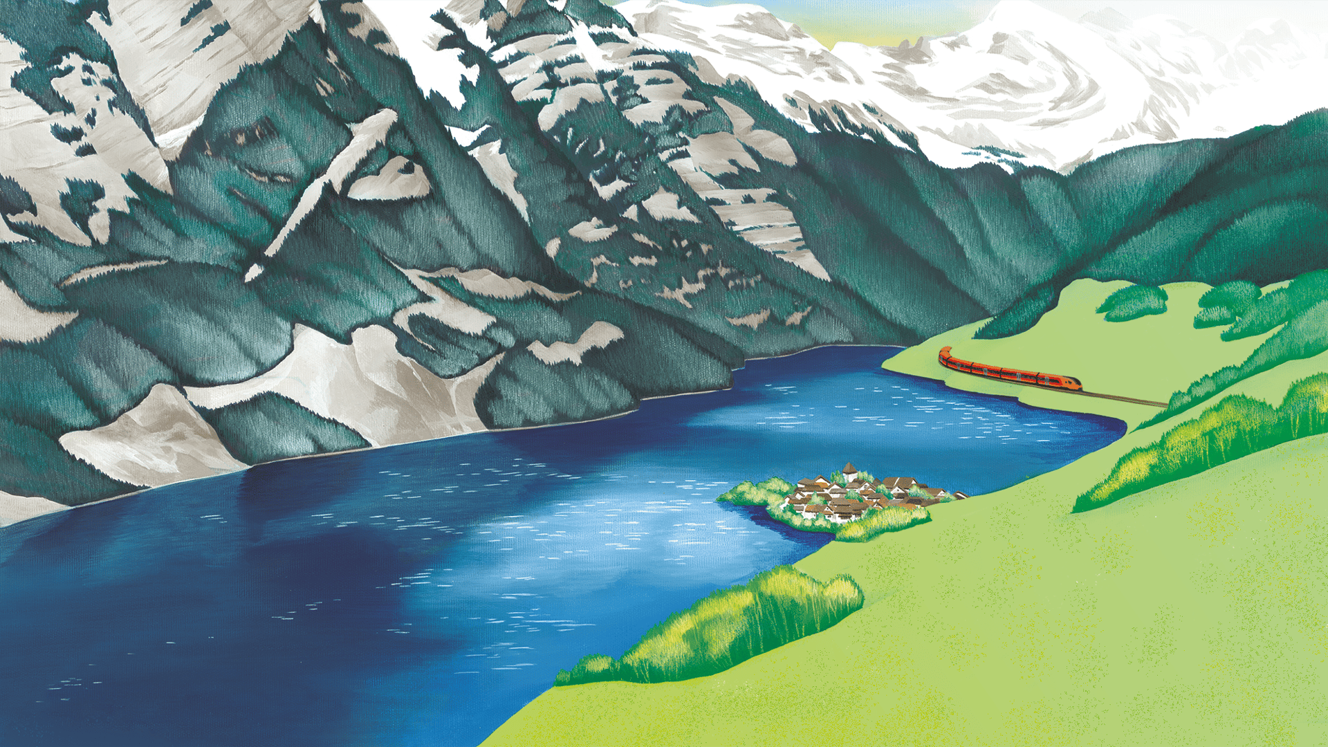 Illustration Walensee - Aare Linth - Sommer IR Aare Linth entlang des Walensees