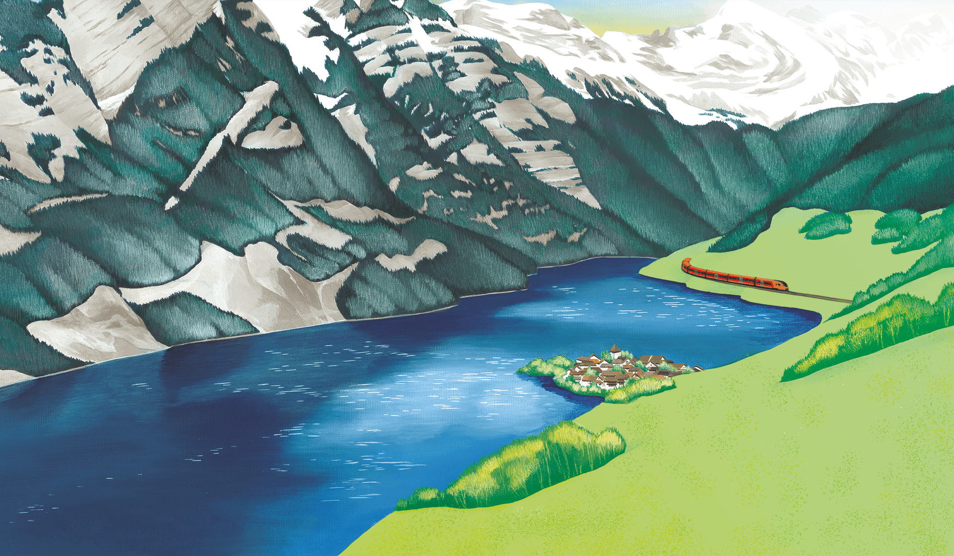 Illustration Walensee - Aare Linth - Sommer IR Aare Linth entlang des Walensees