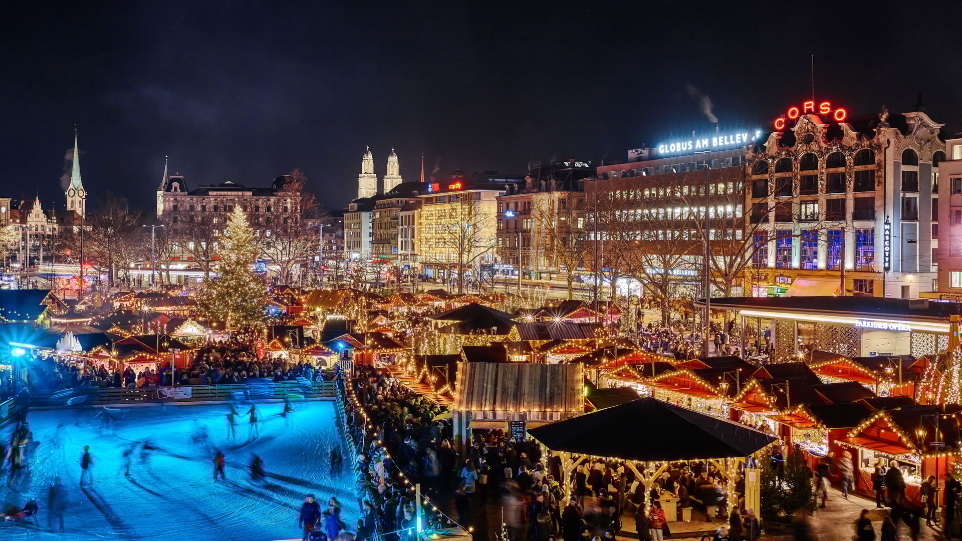 Eiskunstfeld im Winter auf dem Sechseläutenplatz in Zürich