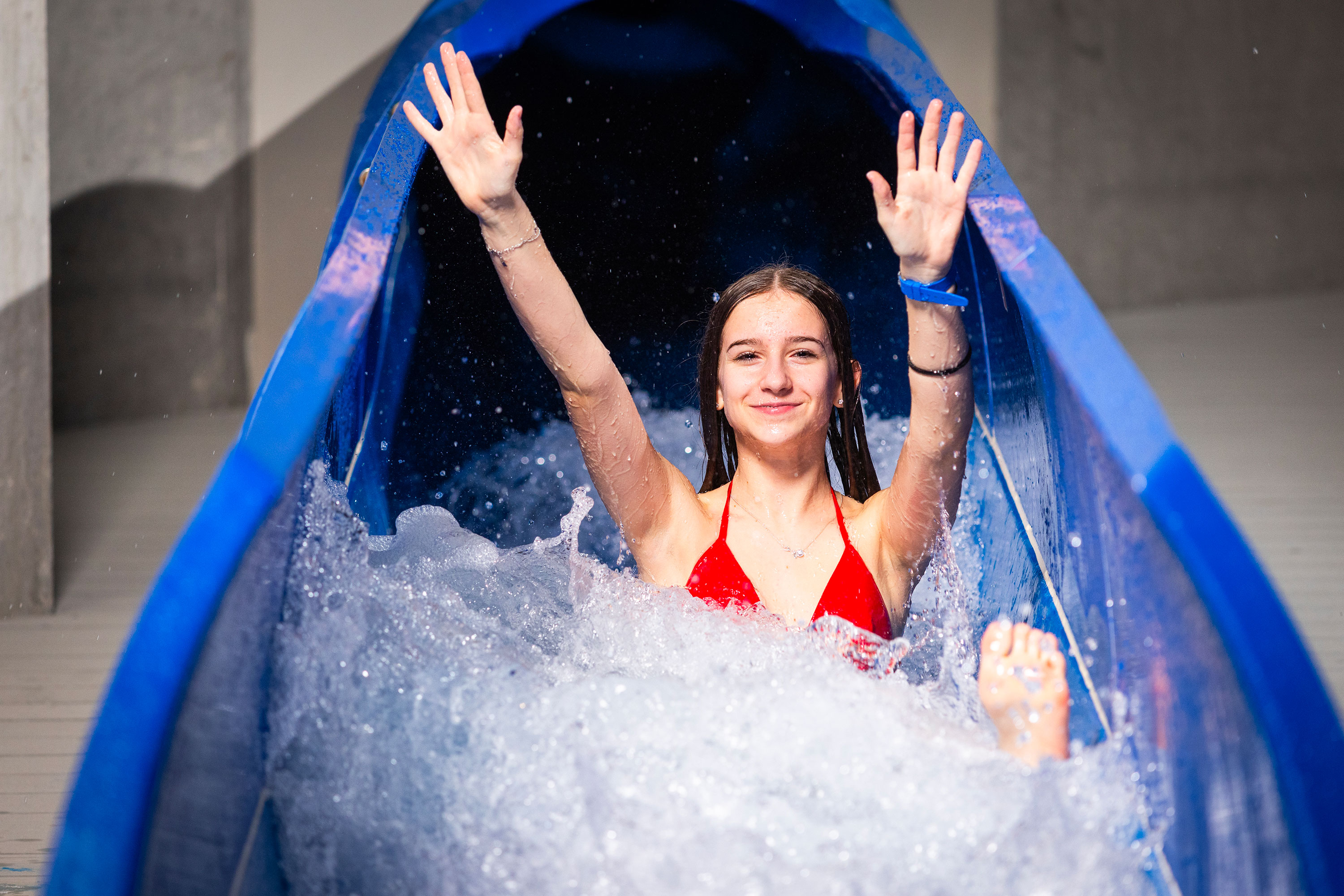 Girl on water slide