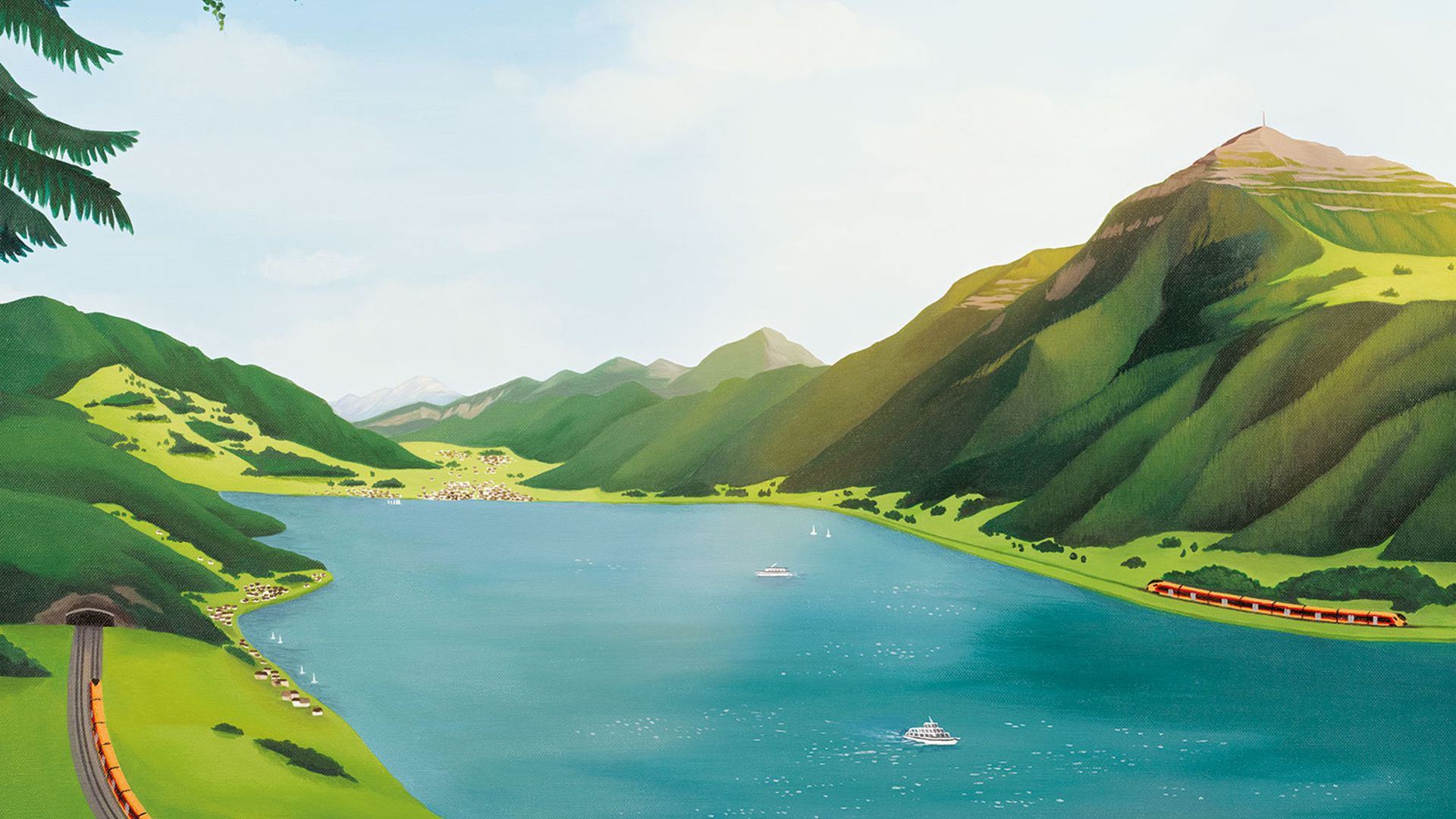 Treno Gottardo und Voralpen-Express am Vierwaldstättersee mit Blick auf die Rigi in der Zentralschweiz