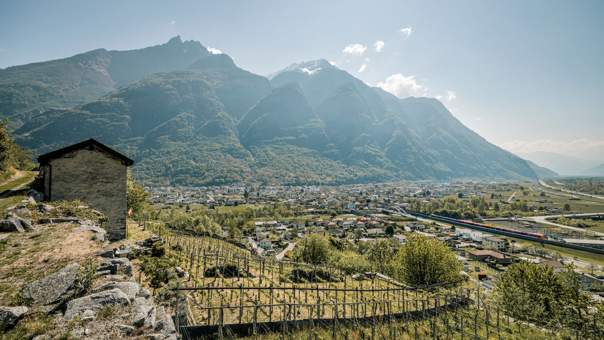 Biasca von oben mit dem Treno Gottardo