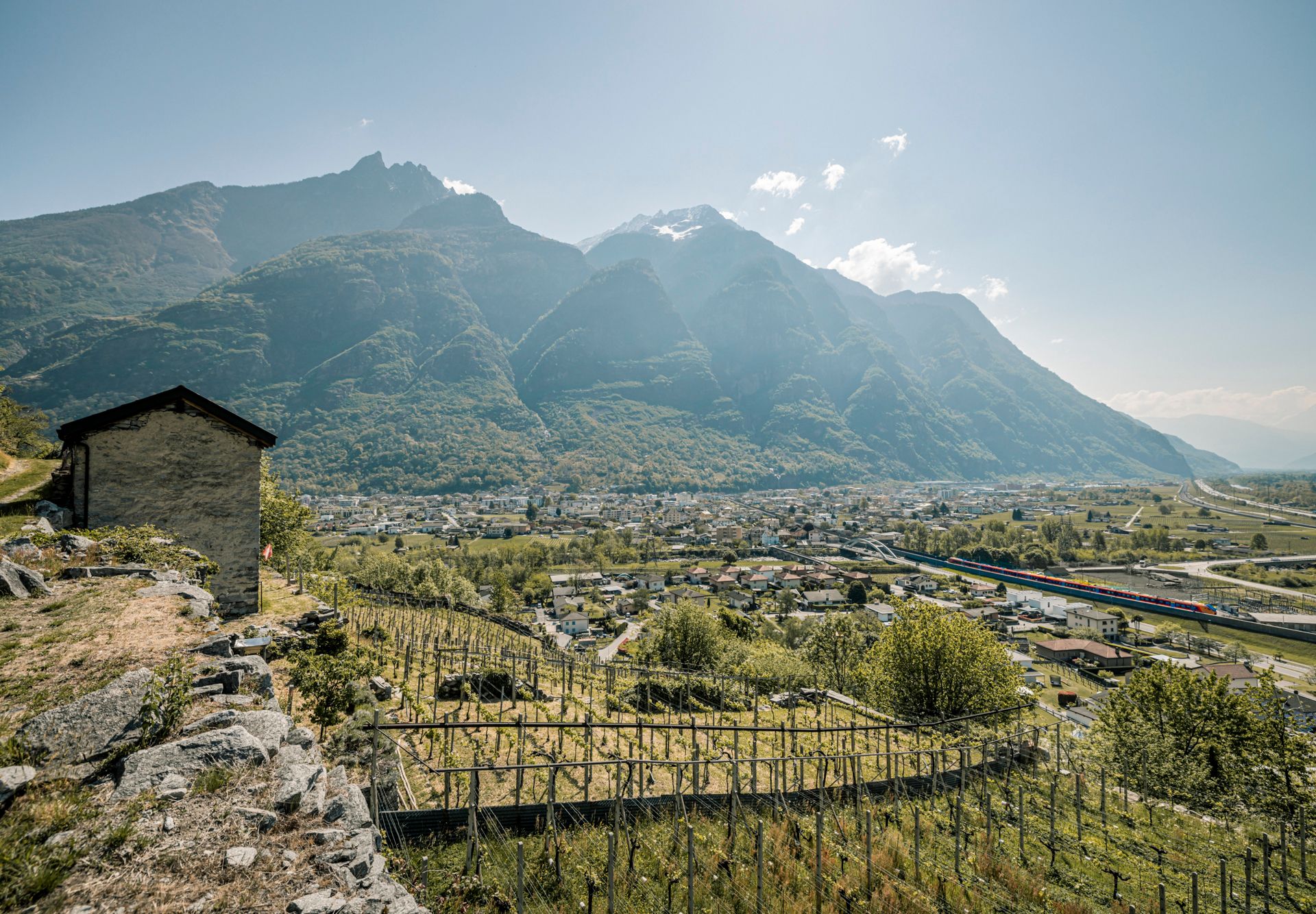 Biasca von oben mit dem Treno Gottardo