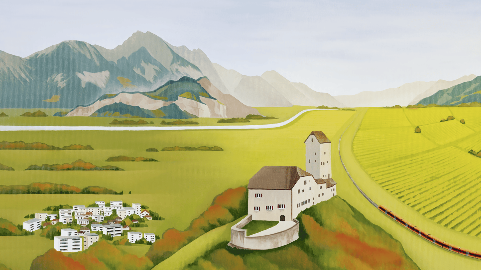 Illustration Bündner Herrschaft - Aare Linth - Herbst Illustration des IR Aare Linth unterwegs in der Bündner Herrschaft