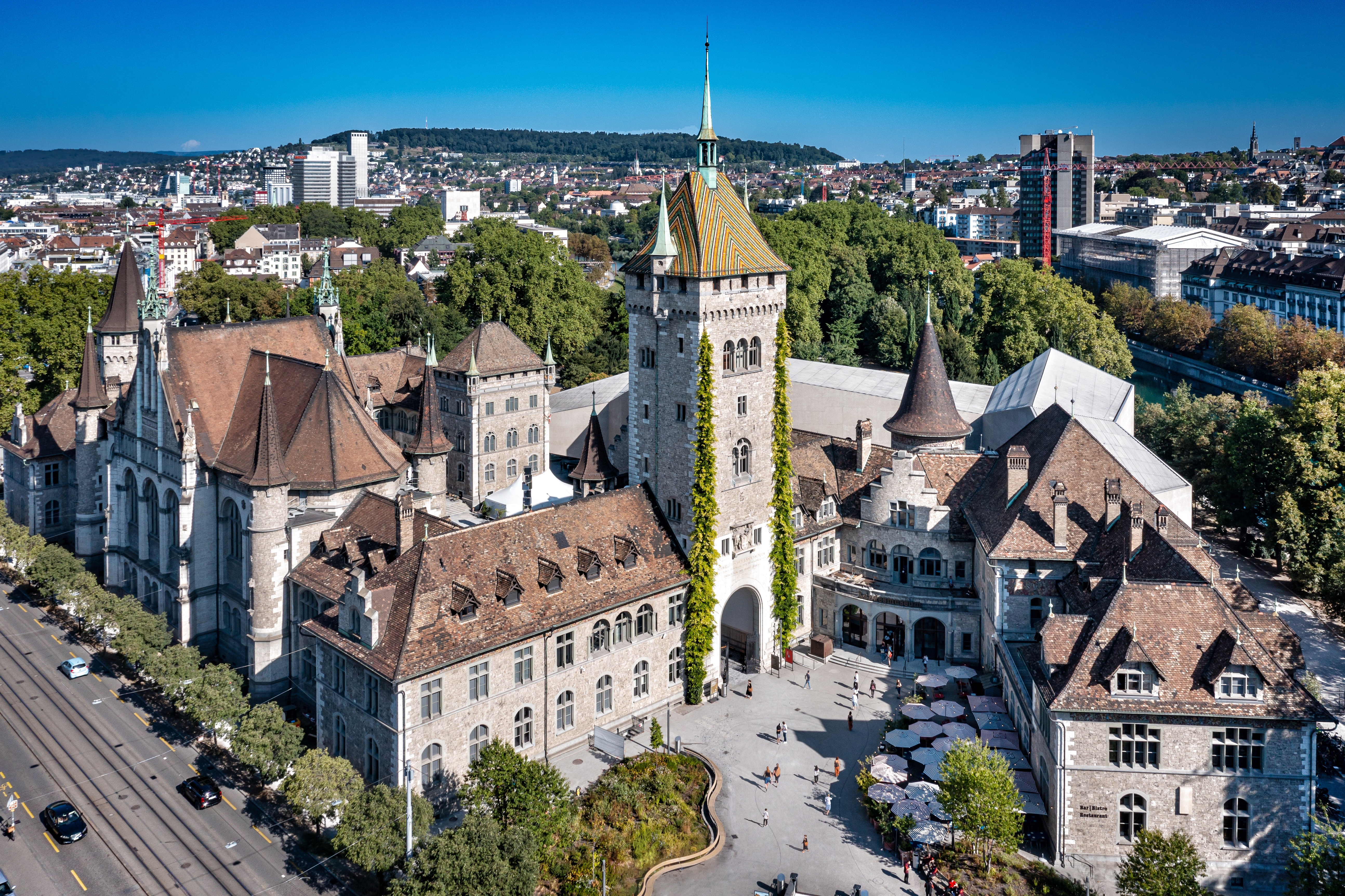 Luftaufnahme des Landesmuseum in Zürich