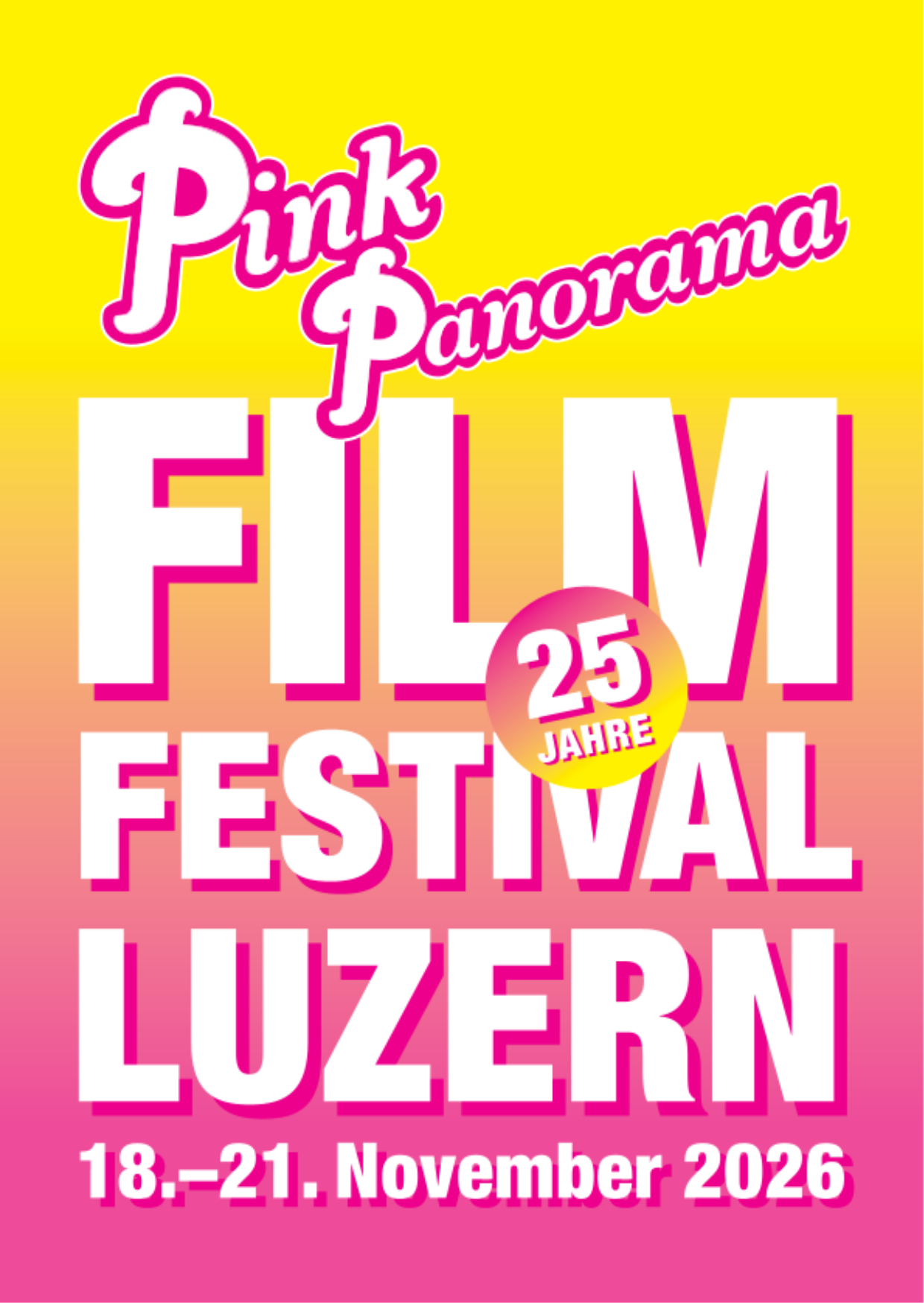 Einen flyer der darauf steht: Film Festival Luzern 18. 21. November 2026, 25 Jahre