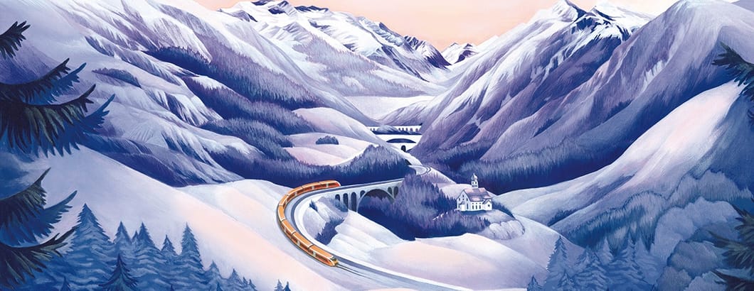 Treno Gottardo Wassen Illustration Winter