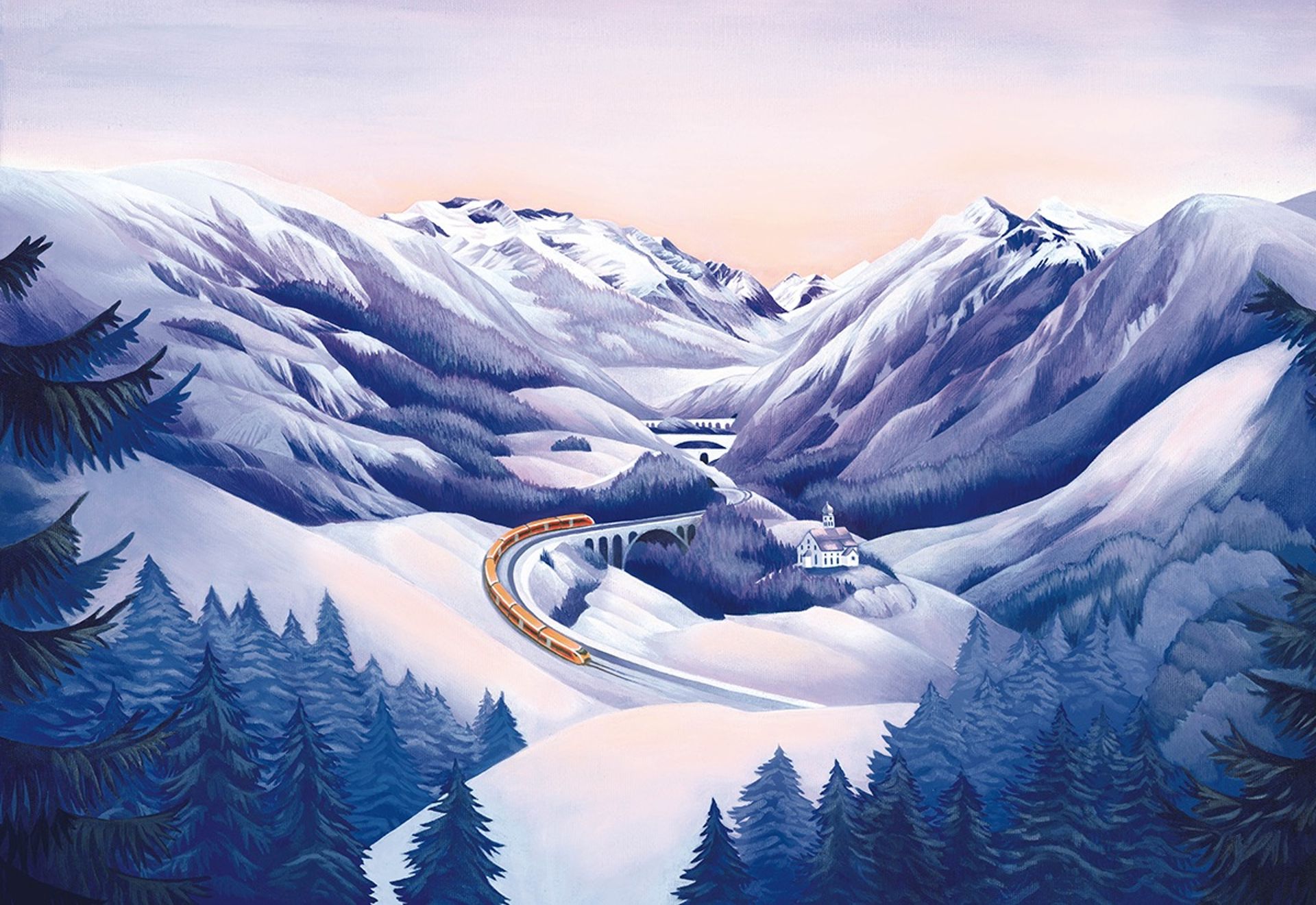 Treno Gottardo Wassen Illustration Winter