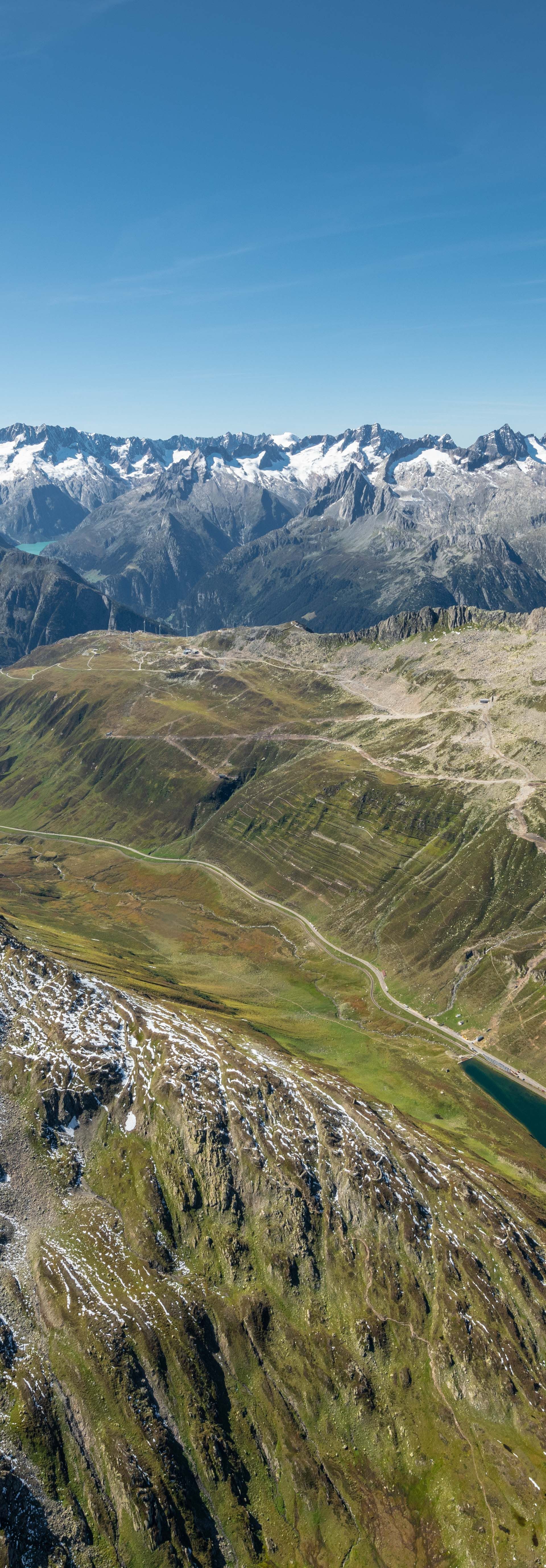 Oberalppass, Blick Richtung Urserntal aus Vogelperspektive