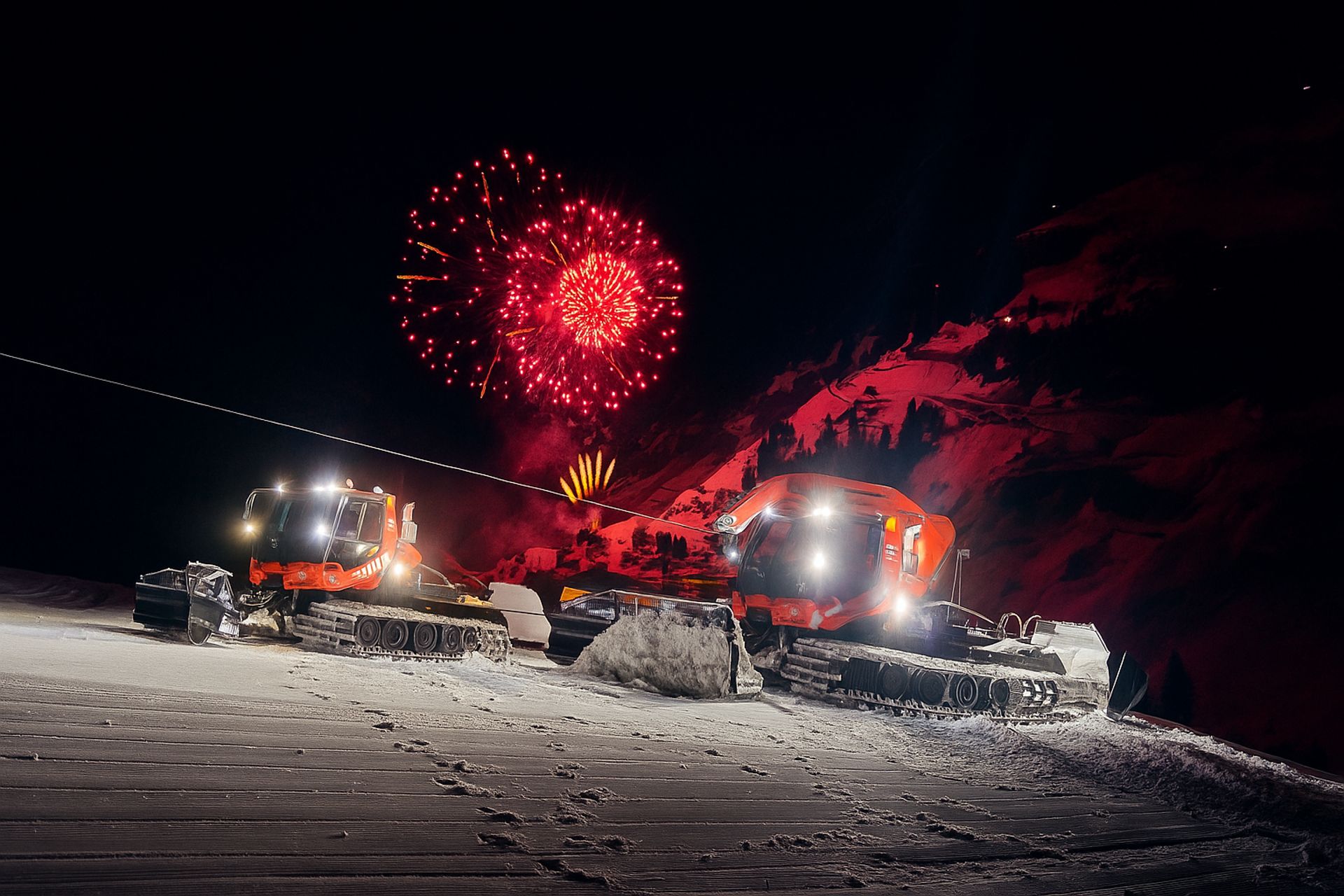 Pistenbully Feuerwerk Silvester