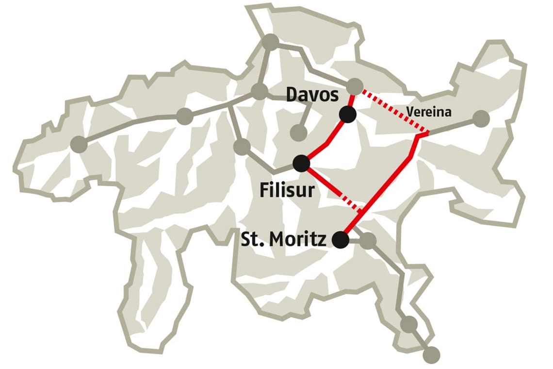 Graubünden Round Trip - Route Small Round Trip South Strecke kleine Rundfahrt Süd