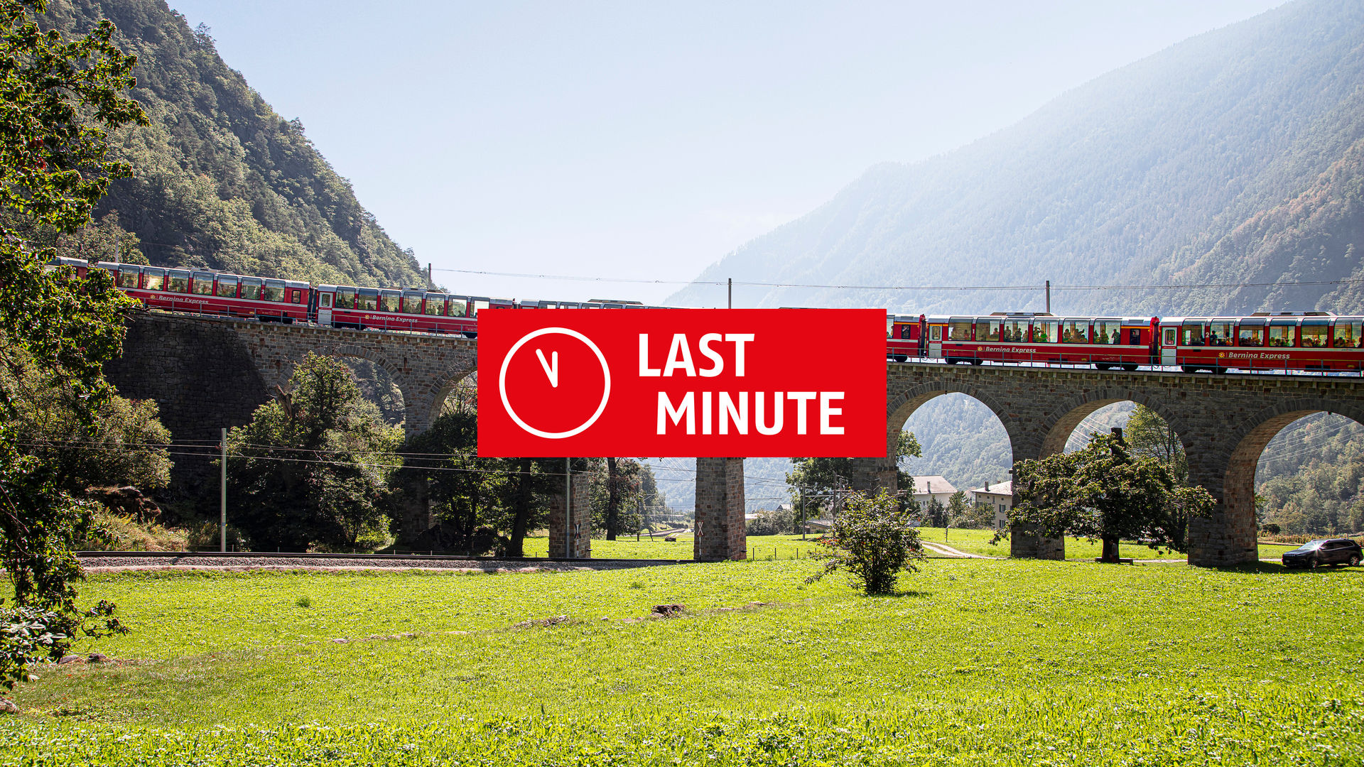 Bernina Express on the circular viaduct in Brusio