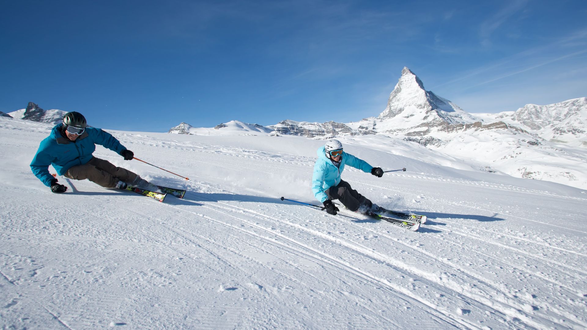 Skifahren am Gornergrat mit Blick aufs Matterhorn