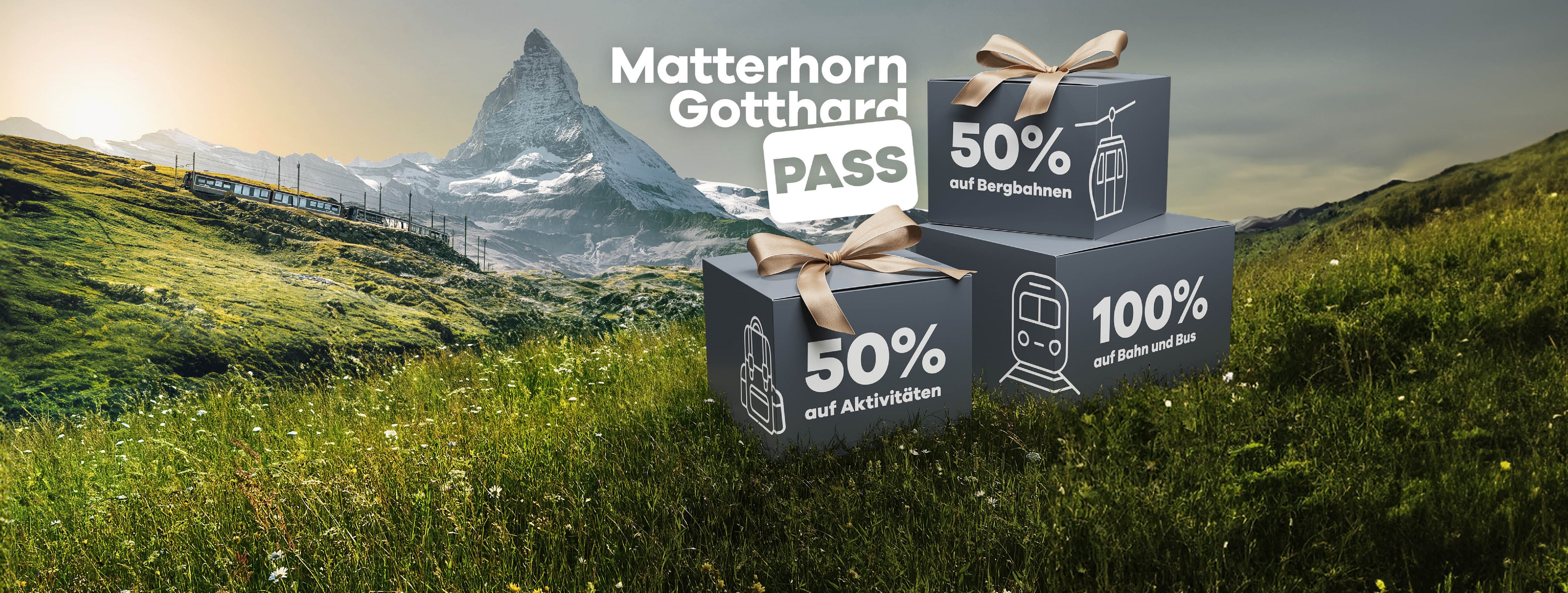 Matterhorn Gotthard Pass Visual mit Matterhorn und der Gonergrat Bahn im Hintergrund