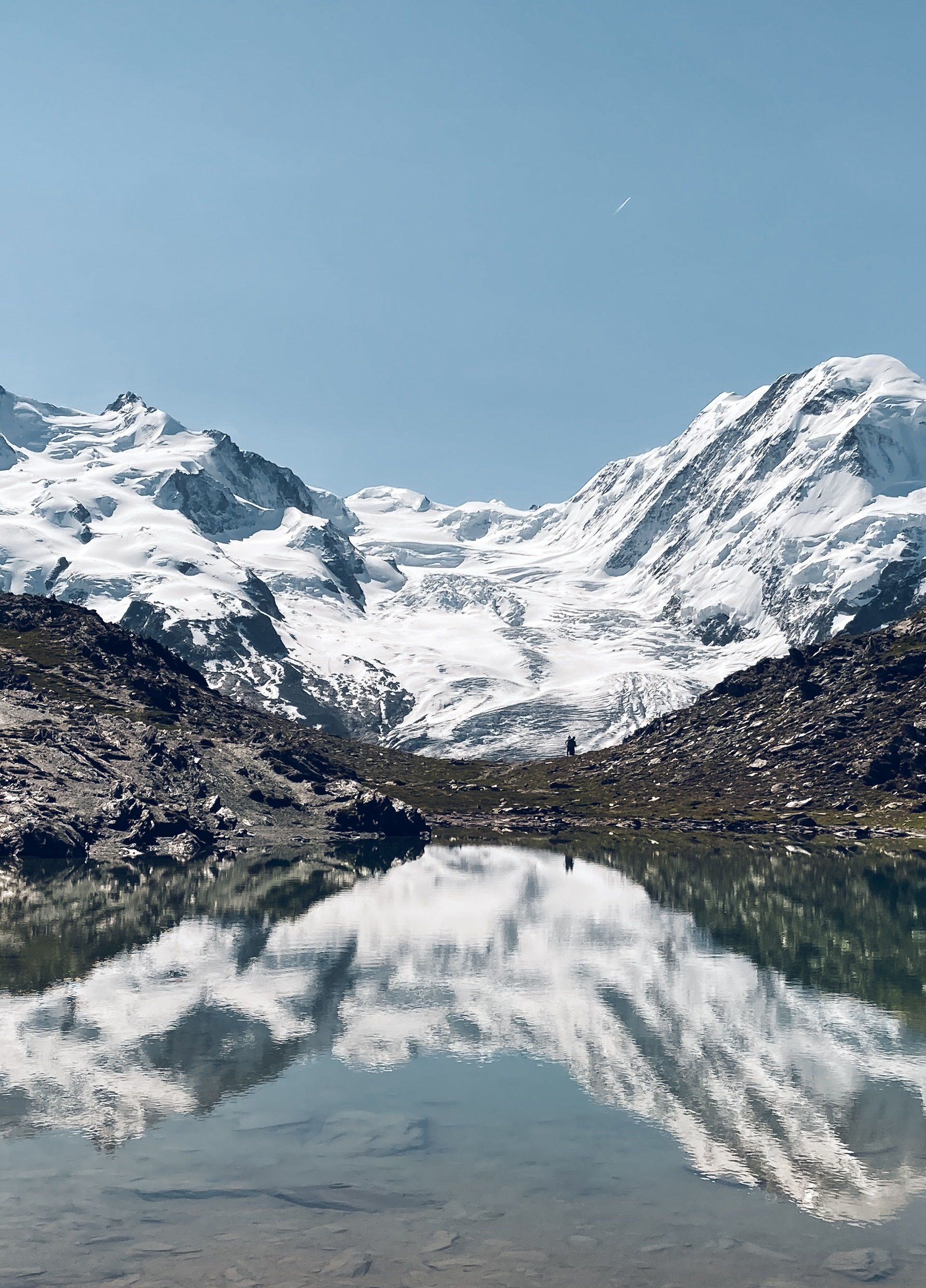 Riffelsee mit Dufourspitze, Breithorn und Gletscher, Zermatt, Schweiz
