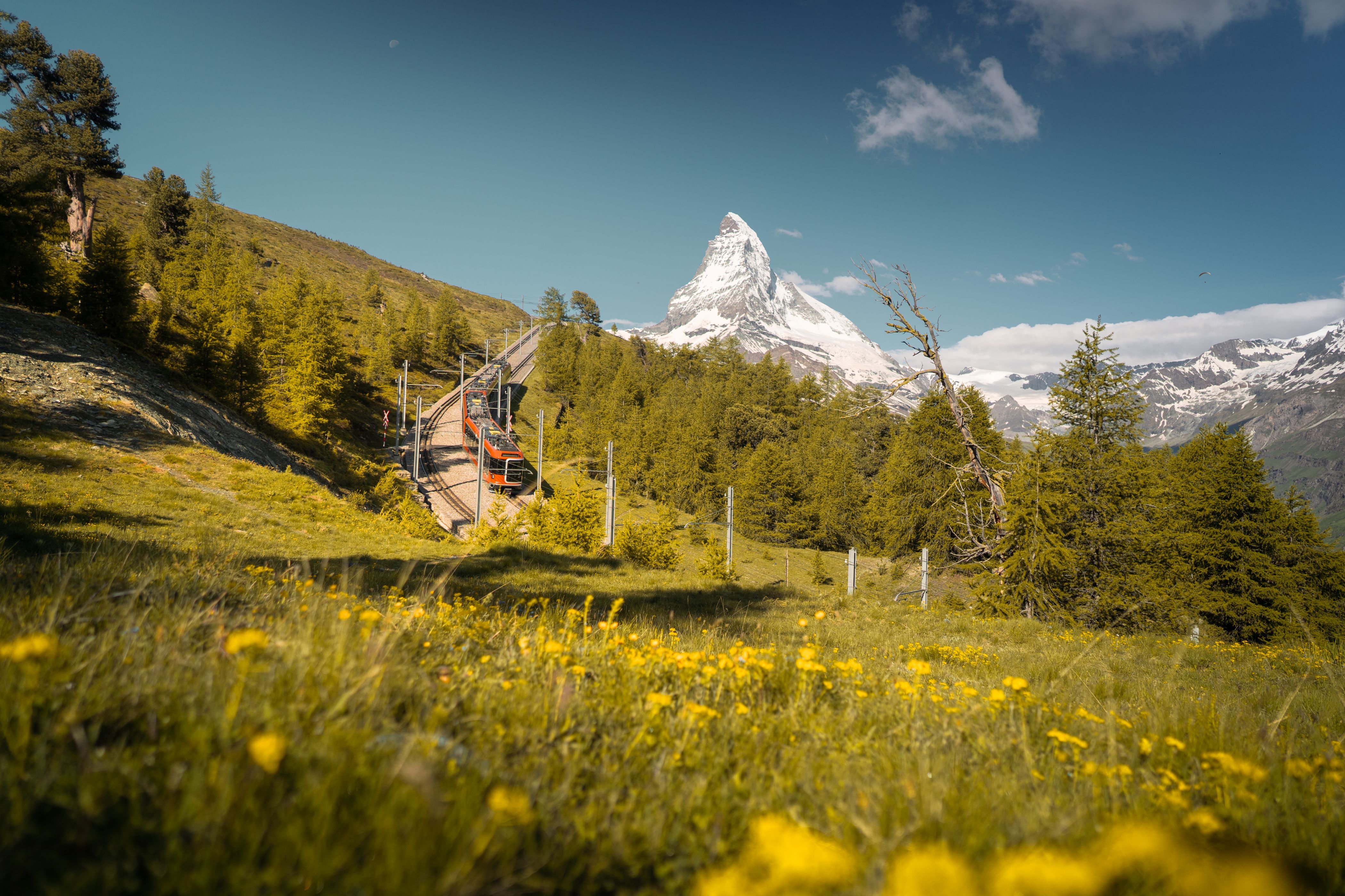 Gornergrat Bahn train, Polaris, in front of the Matterhorn