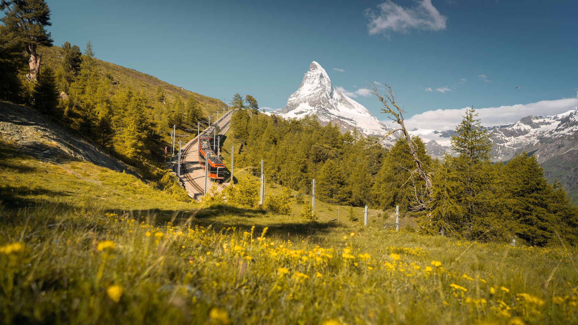 Gornergrat Bahn train, Polaris, in front of the Matterhorn