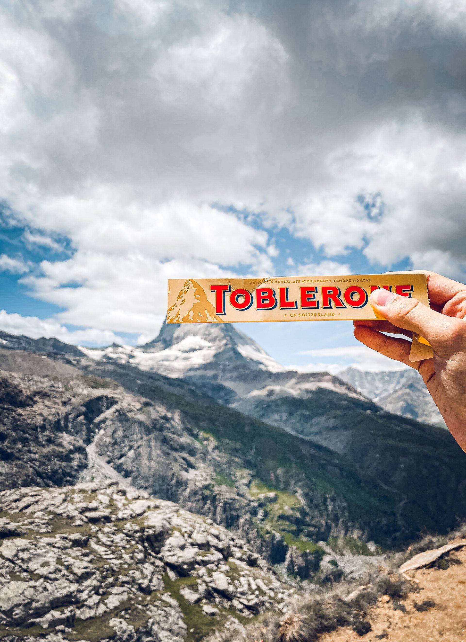 Toblerone packaging photo with the Matterhorn from Rotenboden, Gornergrat, Zermatt, Switzerland