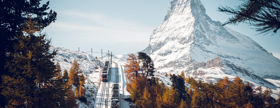 Gornergrat Bahn at the bend above Riffelalp in autumn Gornergrat Bahn at the bend above Riffelalp in autumn