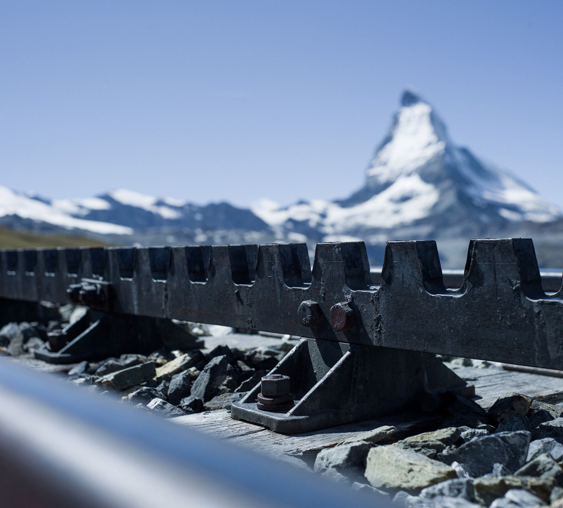 Cog rail of the Gornergrat Bahn with the Matterhorn in the background