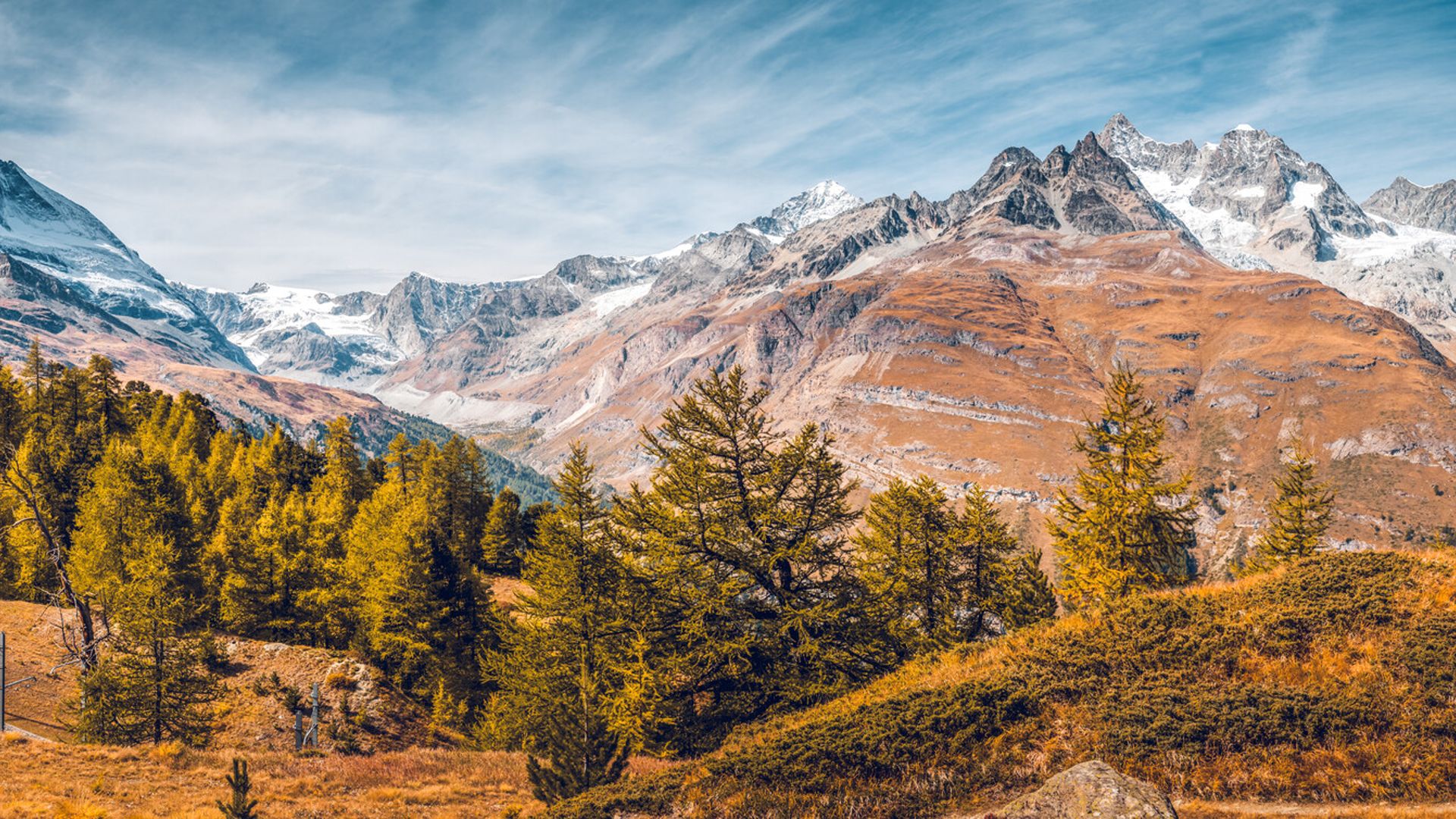 Herbst am Gornergrat zwischen Riffelalp und Riffelberg, Zermatt, Schweiz
