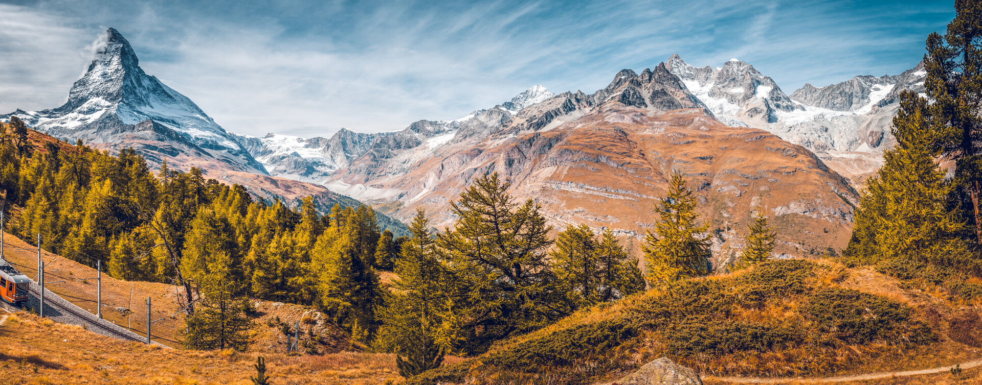 Autumn on the Gornergrat, between the stations Riffelalp and Riffelberg, Zermatt, Switzerland