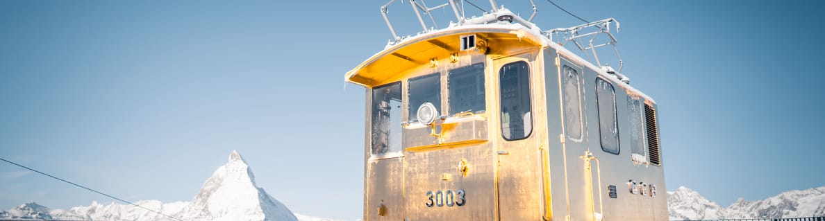 Golden Spot on the Gornergrat in winter with a view of the Matterhorn Golden Spot on the Gornergrat in winter with a view of the Matterhorn