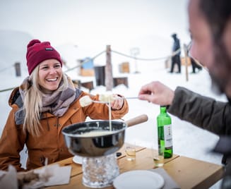 Fondue in the igloo village in front of the Matterhorn