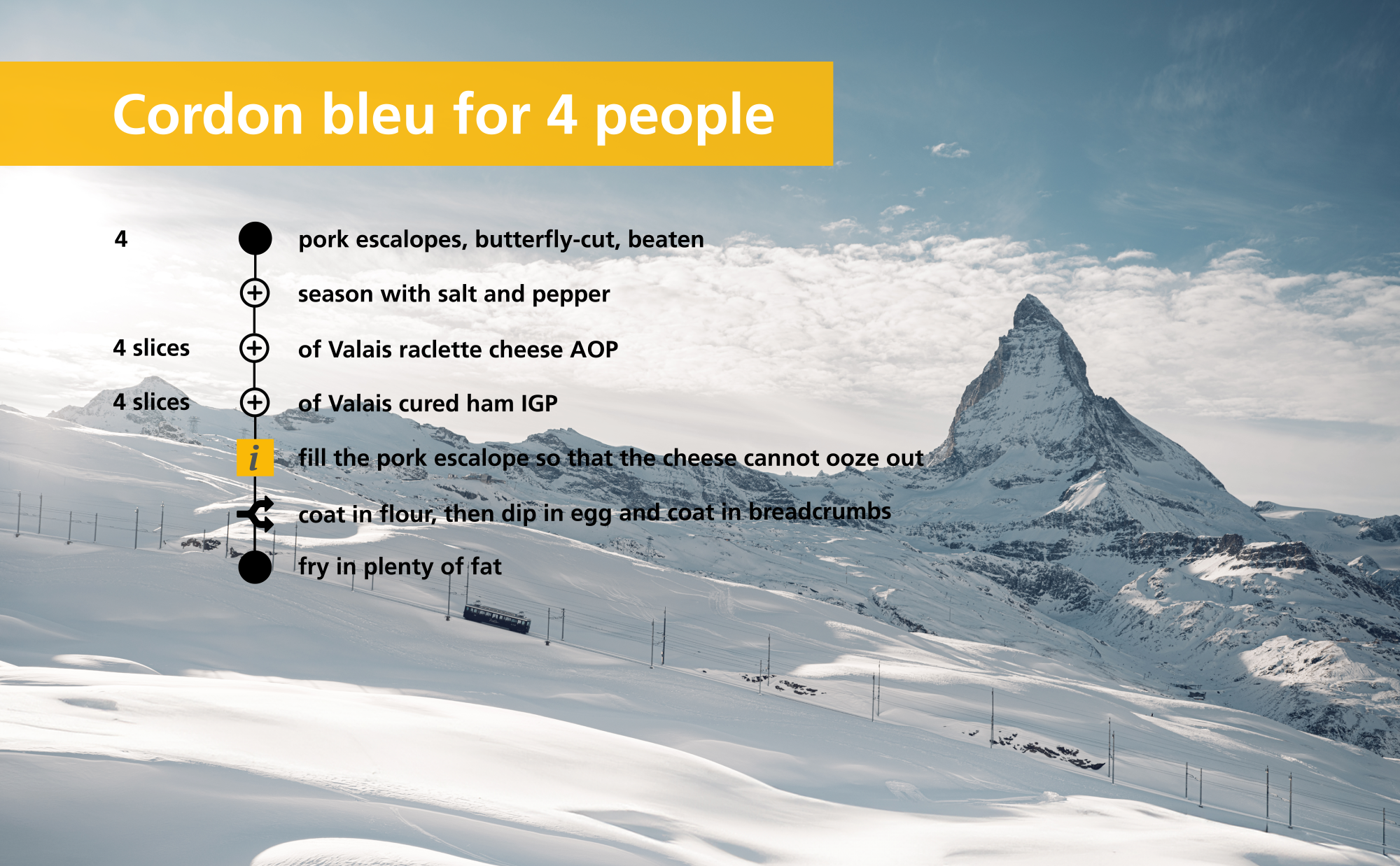 Step-by-step cordon bleu recipe for 4 people.