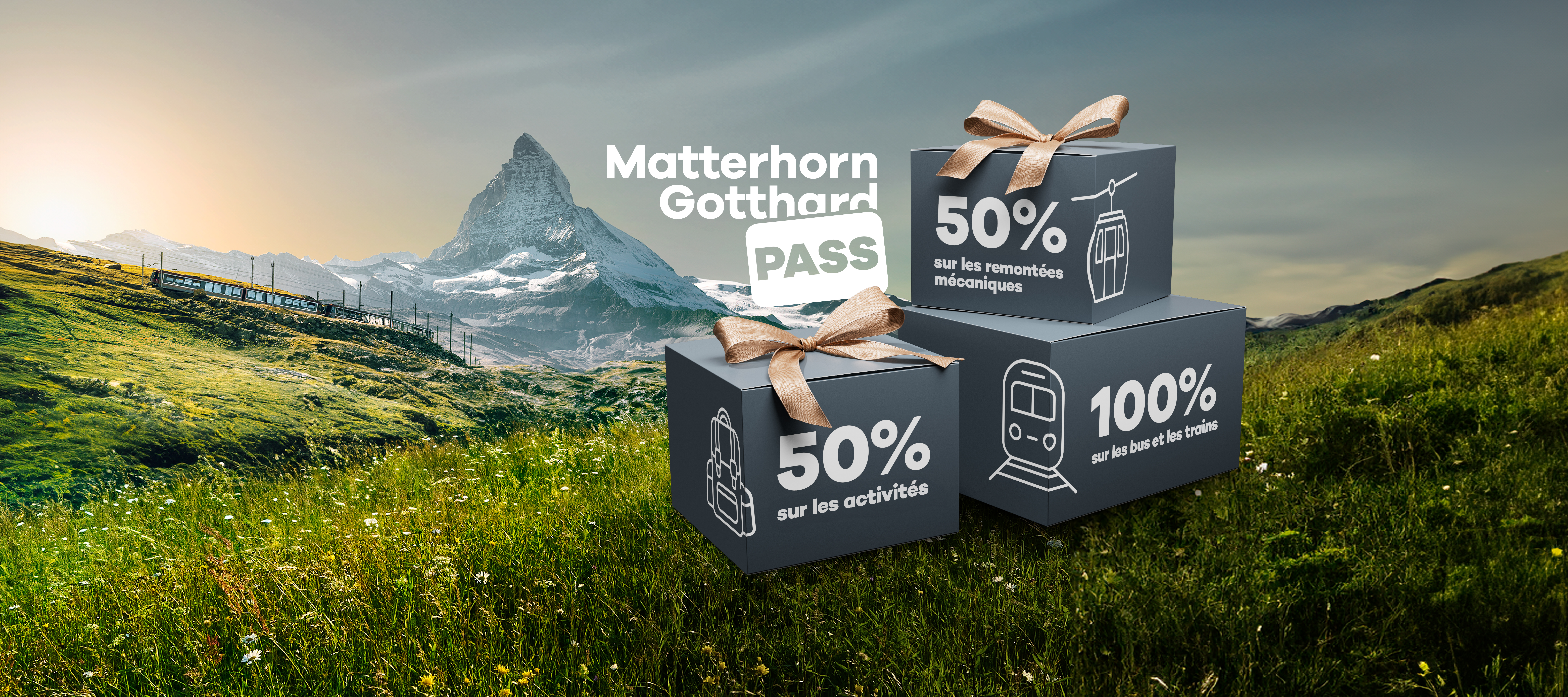 Matterhorn Gotthard Pass Visual avec en arrière plan le Cervin et le Gonergrat Bahn
