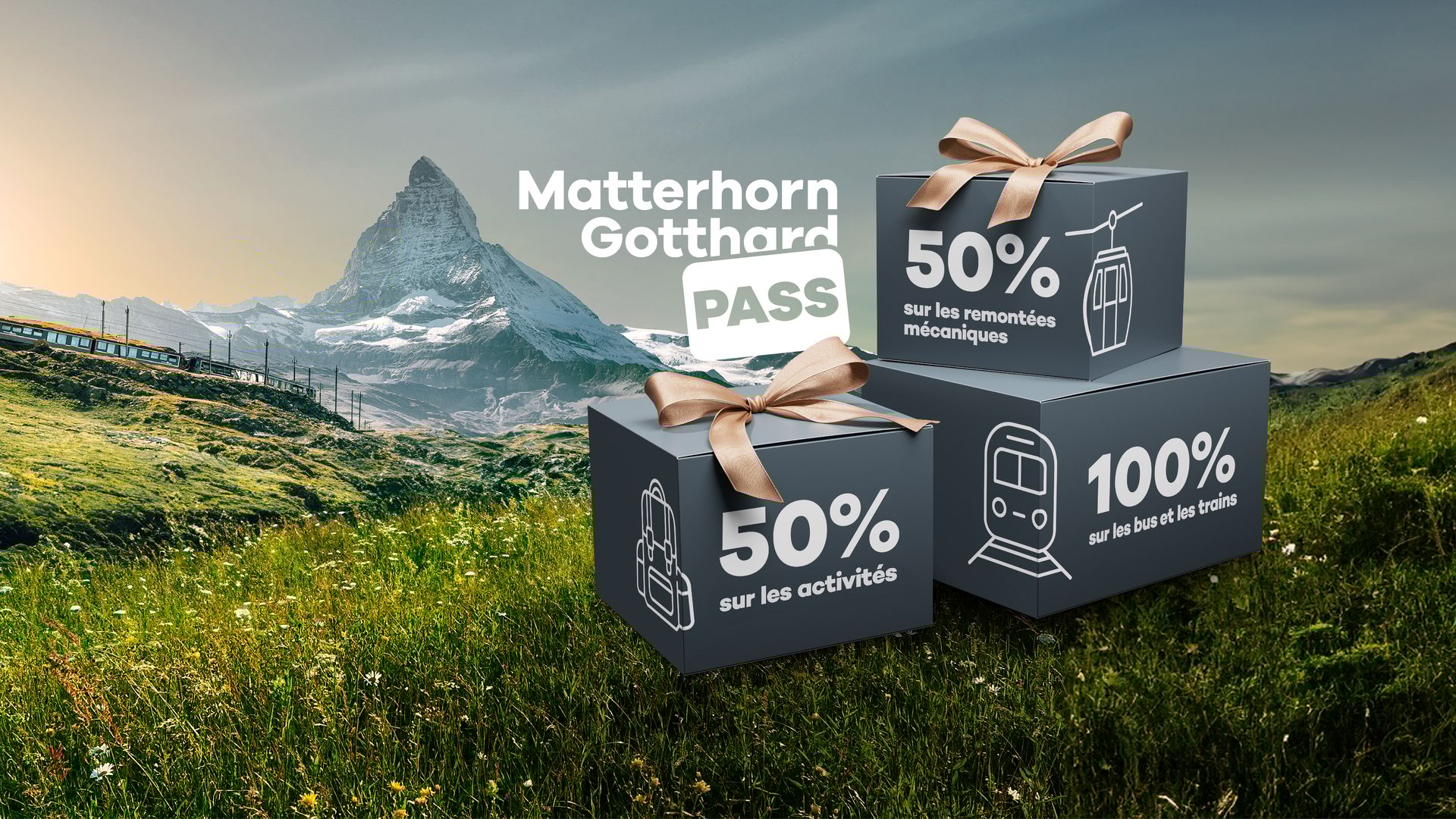 Matterhorn Gotthard Pass Visual avec en arrière plan le Cervin et le Gonergrat Bahn
