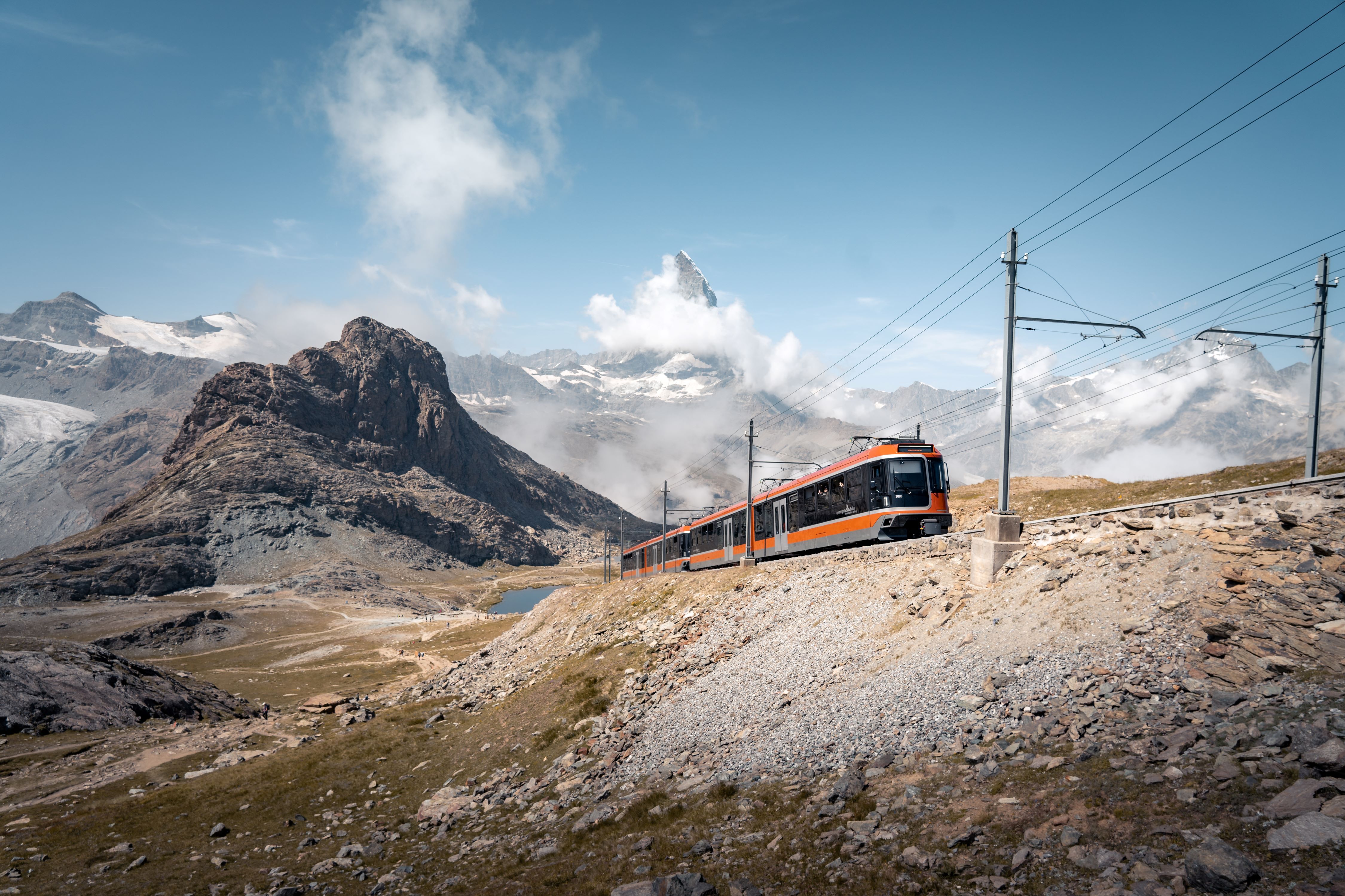 Polaris in front of Matterhorn and Riffelsee, summer, Gornergrat Bahn
