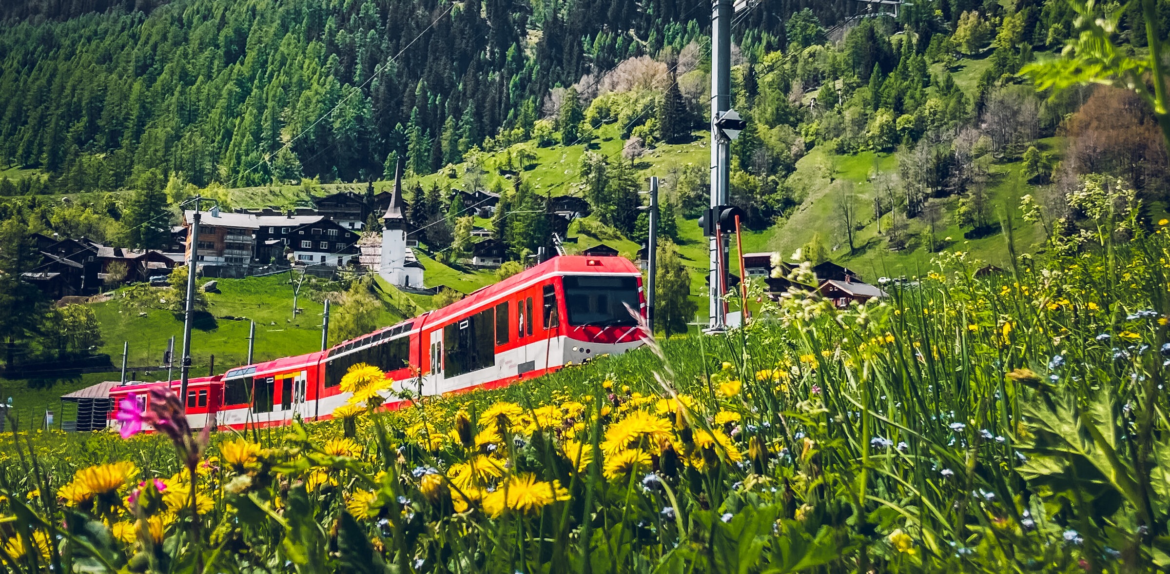 Matterhorn Gotthard Bahn im Goms im Frühling