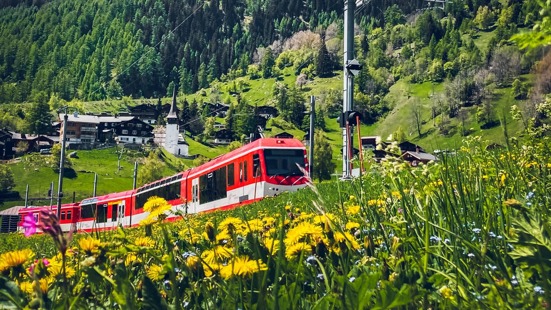 Matterhorn Gotthard Bahn im Goms im Frühling