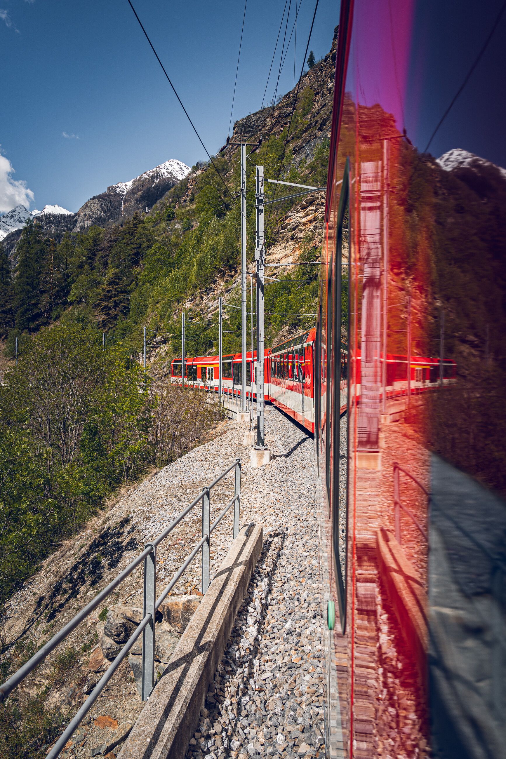 Matterhorn Gotthard Railway on the way to Zermatt in summer