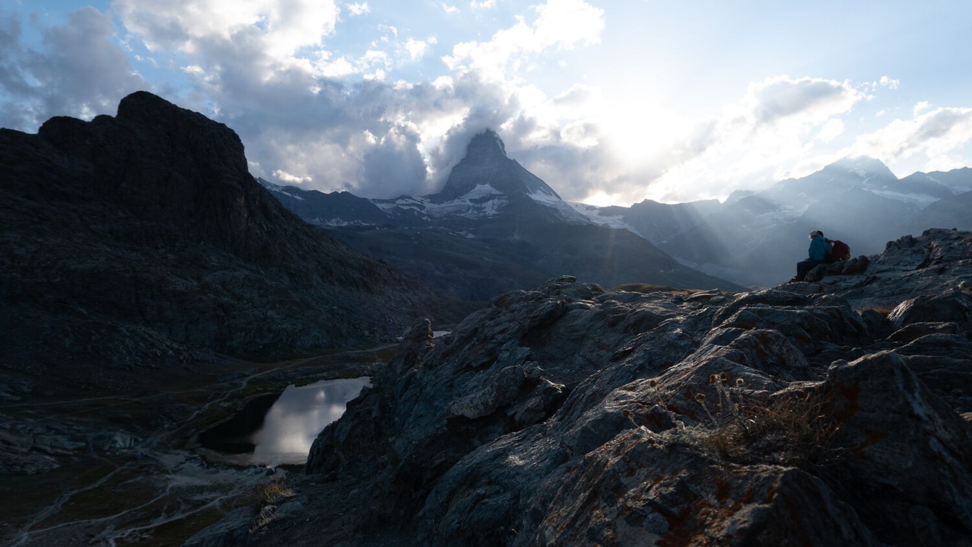Riffelsee oberhalb Zermatt bei Sonnenuntergang im Sommer