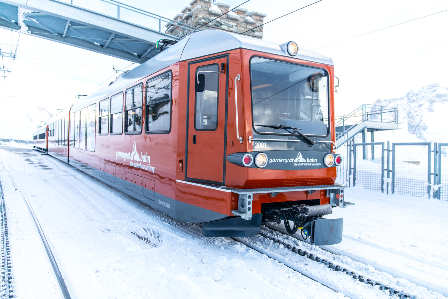 Gornergrat Bahn in der Station Gornergrat im Winter