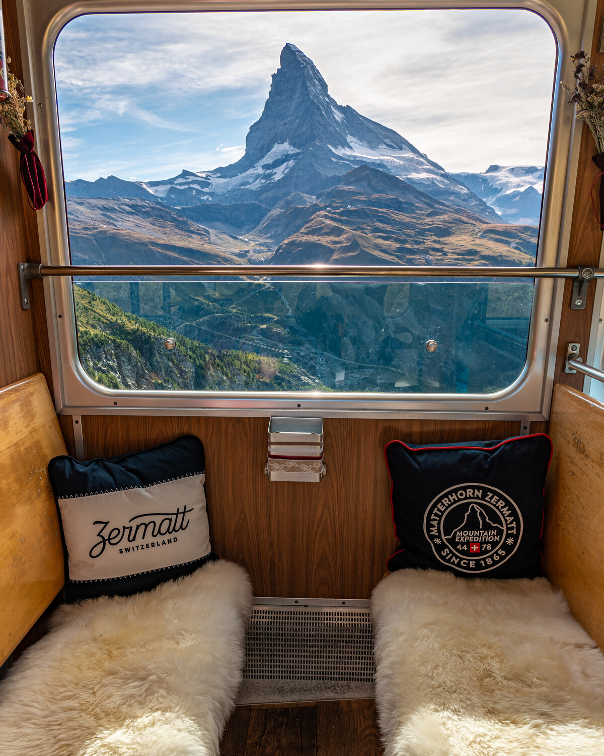 Premium Class train compartment of the Gornergrat Bahn