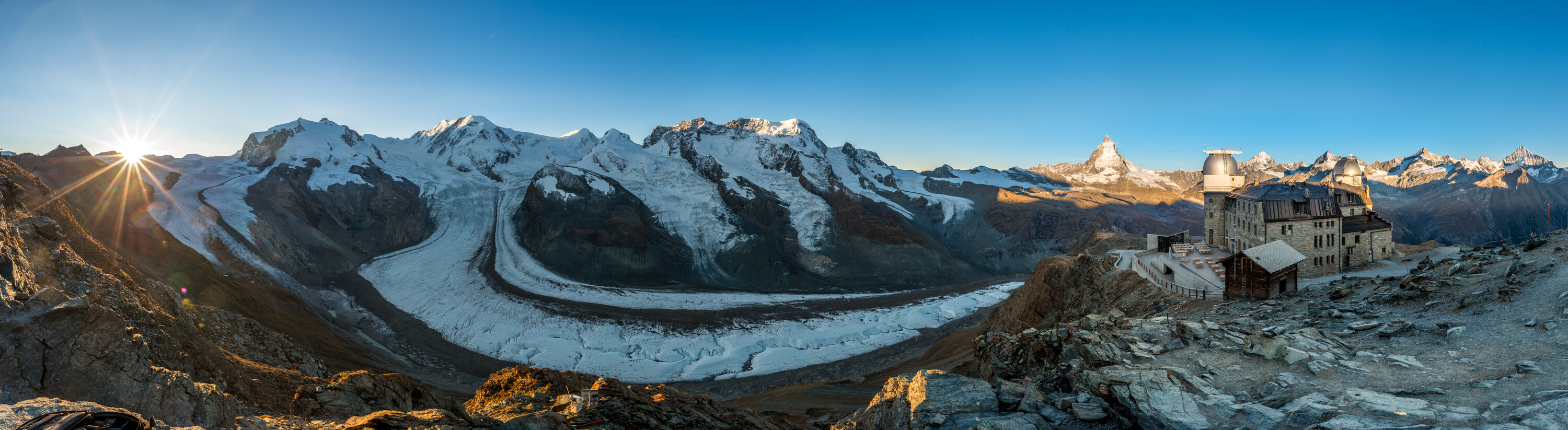 Sunrise on Gornergrat in summer 