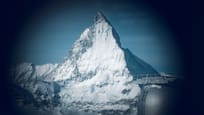 Blick durch die Viscopes auf's Matterhorn mit Beschriftung der Gipfel