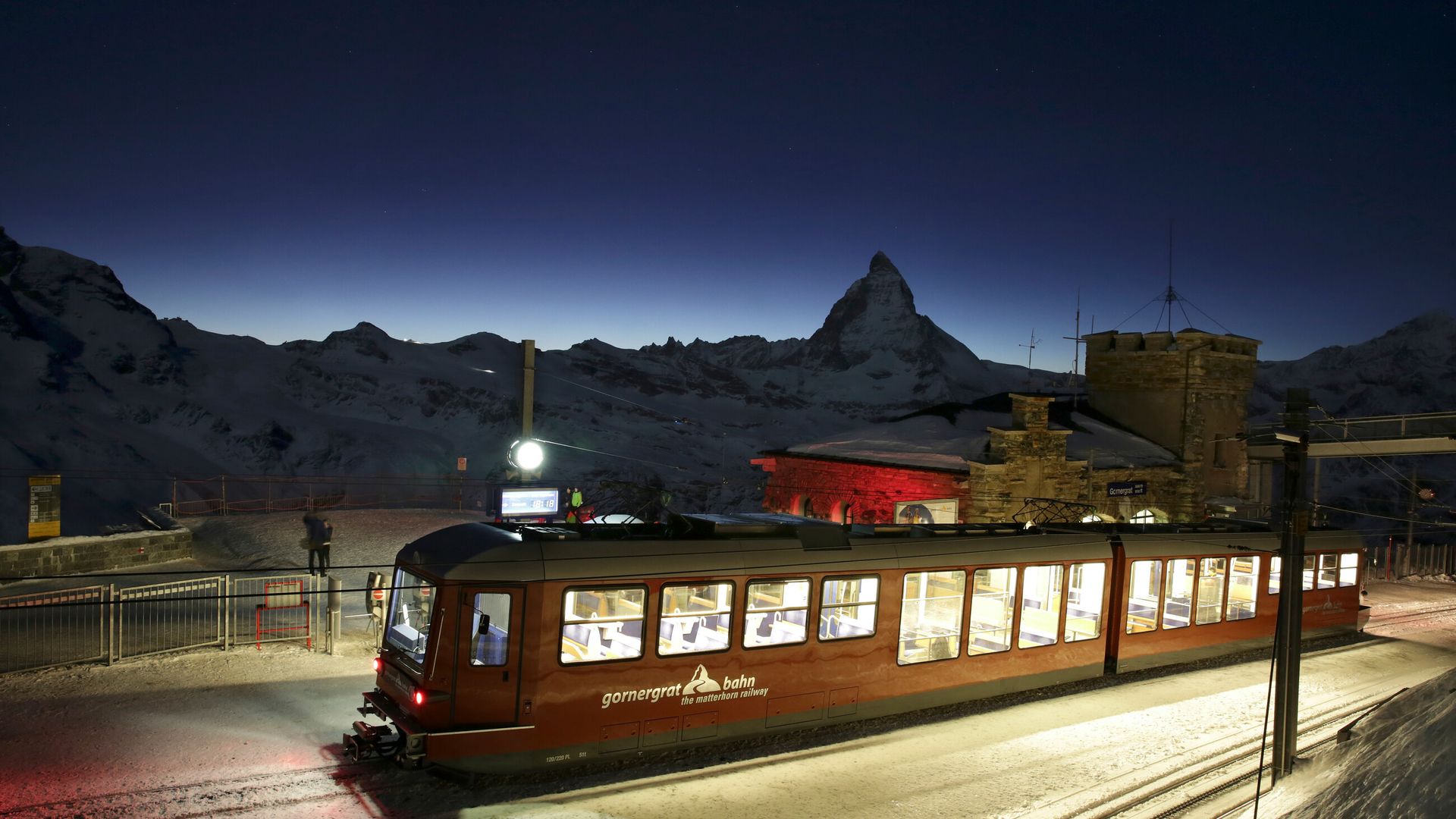 Gornergrat Bahn by night in winter
