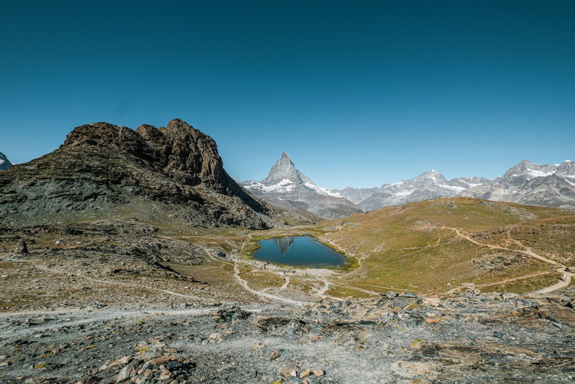 Spiegelung Matterhorn Riffelsee Sommer