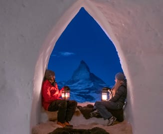Iglu Dorf Nacht Matterhorn