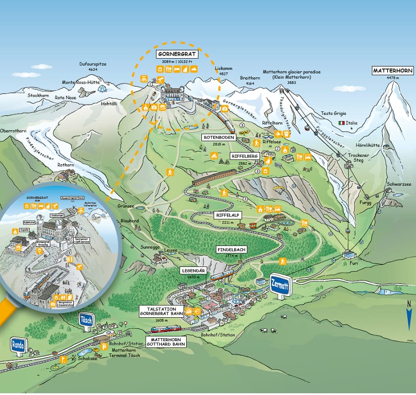 Carte du Gornergrat en été