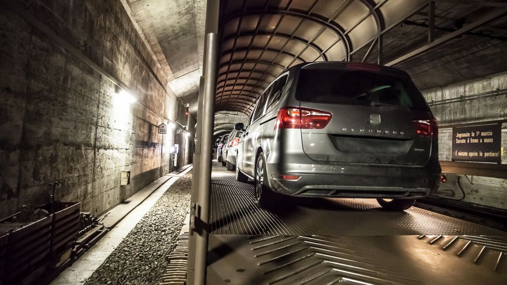 Car in the Furka tunnel on the car transport