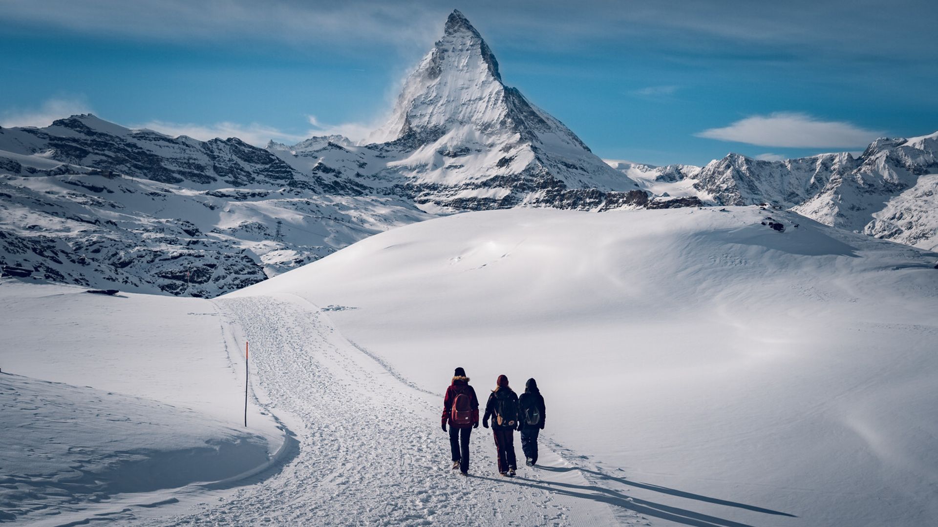Winter hiking with the best view of the Matterhorn on Gornergrat