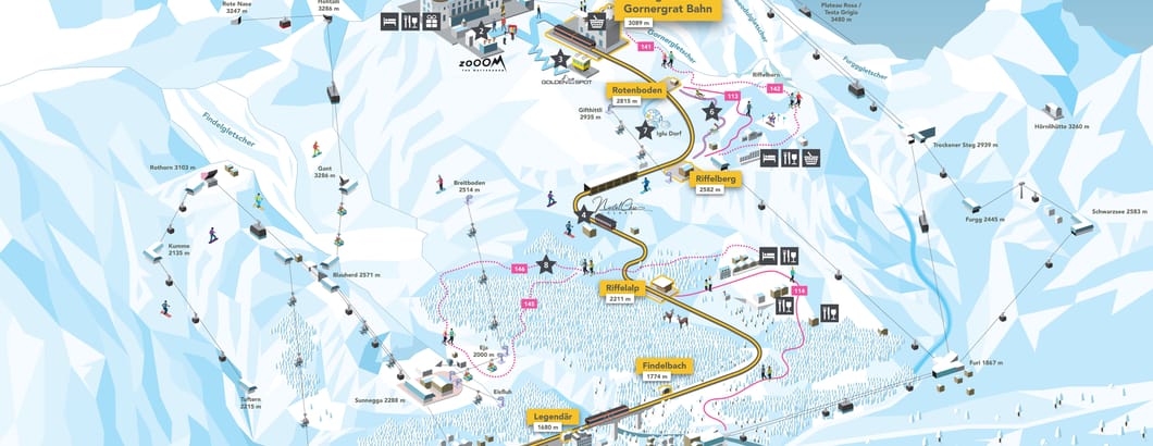 Interaktive Panoramakarte, Winter, Gornergrat Bahn Interaktive Panoramakarte, Winter, Gornergrat Bahn