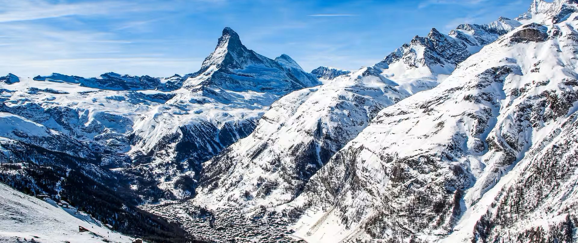 Zermatt von oben, Winter, Matterhorn
