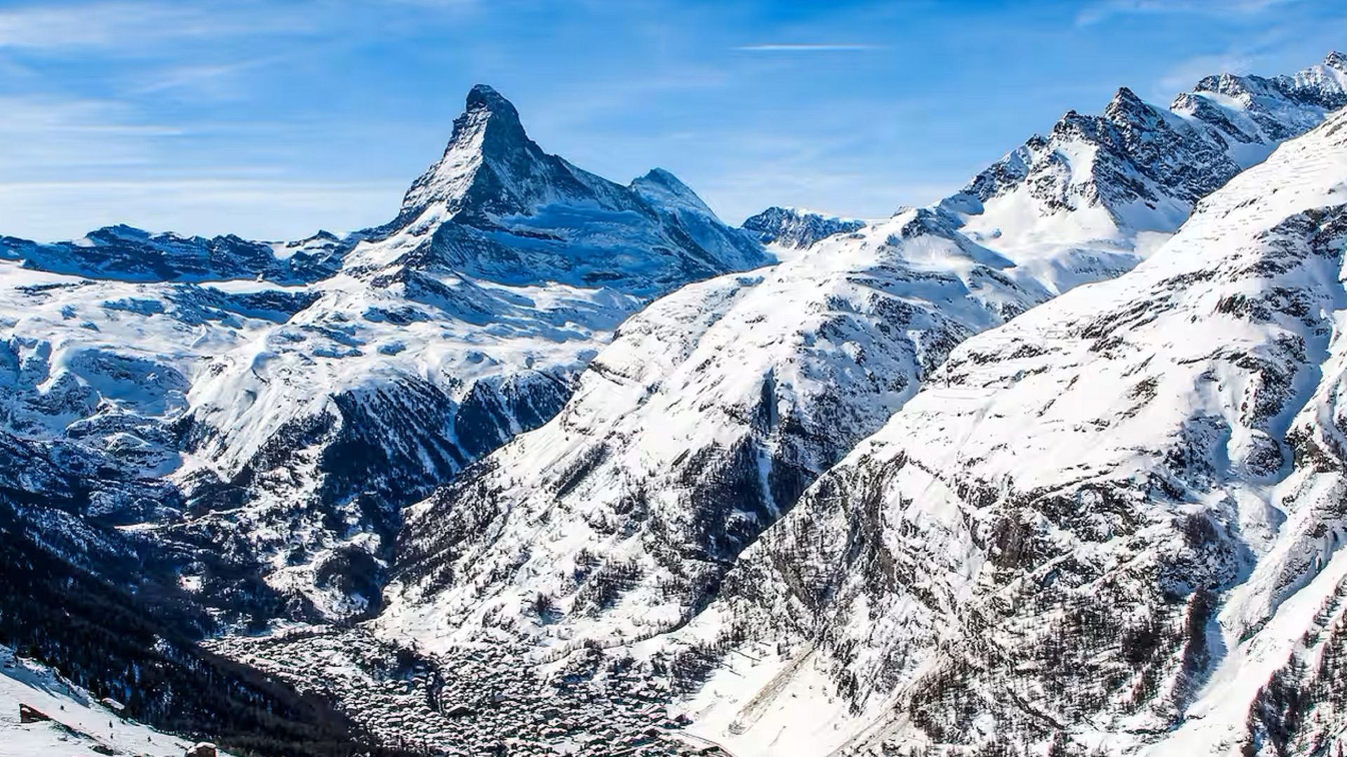 Zermatt von oben, Winter, Matterhorn