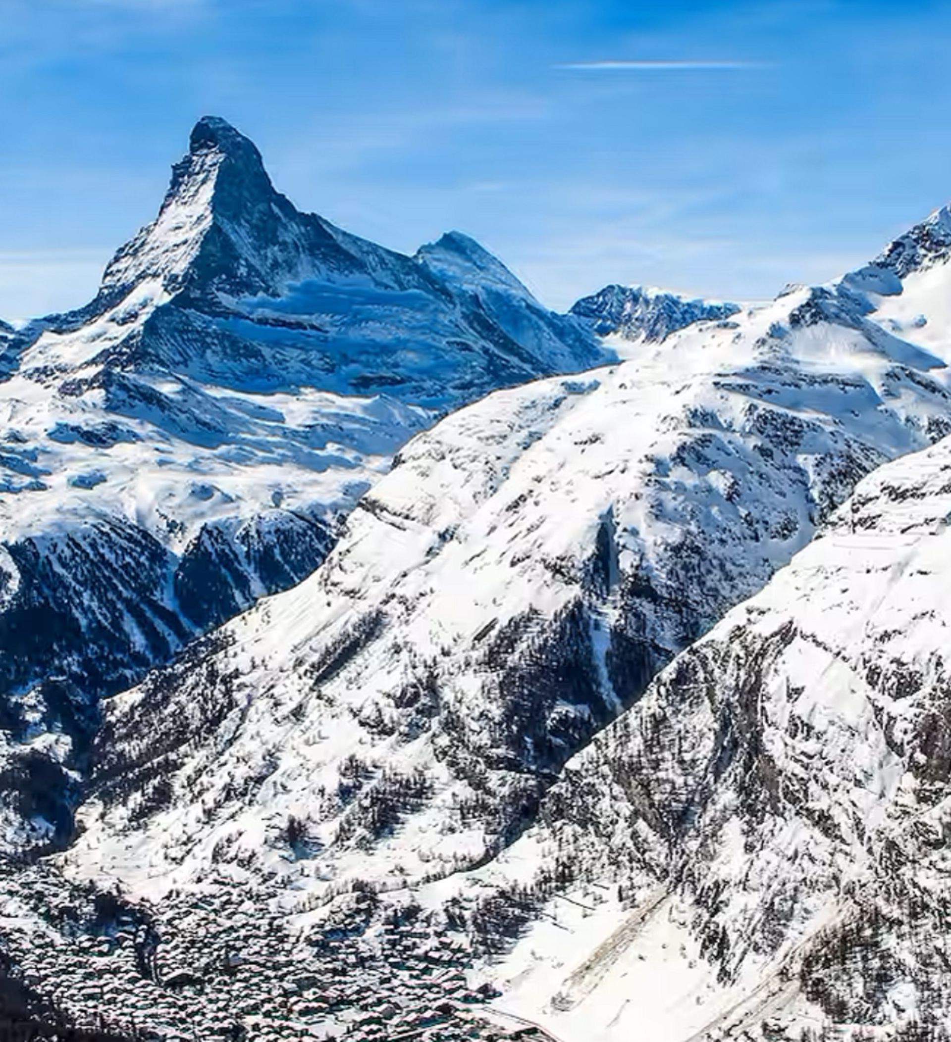 Zermatt von oben, Winter, Matterhorn